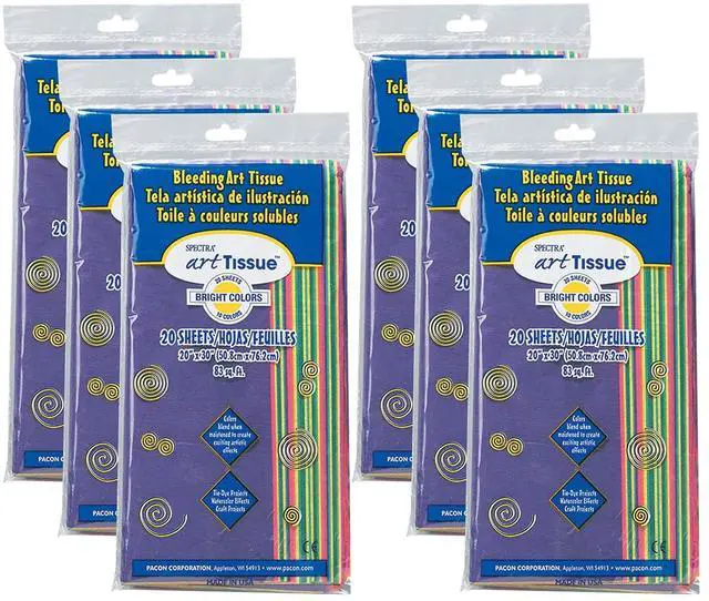 Main image of Spectra® Deluxe Bleeding Art Tissue, 10 Color Bright Assortment, 20" x 30", 20 Sheets Per Pack, 6 Packs