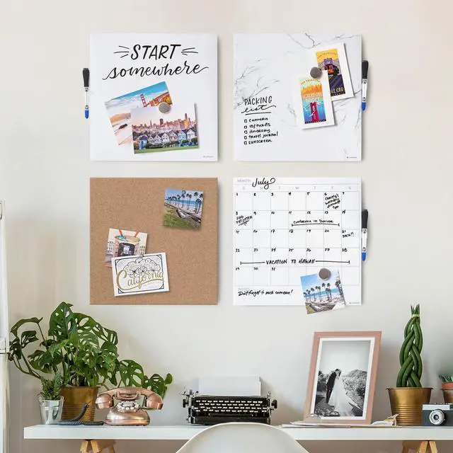Alt view image 5 of 8 - U Brands Square Cork Bulletin Board, 14 x 14 Inches, Frameless, Natural, Push Pins Included (463U00-04), Assorted Colors