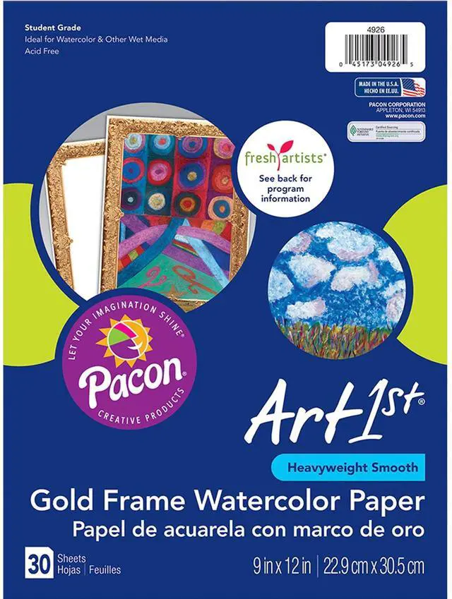 Alt view image 3 of 3 - Watercolor Paper, Gold Frame, 9" x 12", 30 Sheets Per Pack, 3 Packs