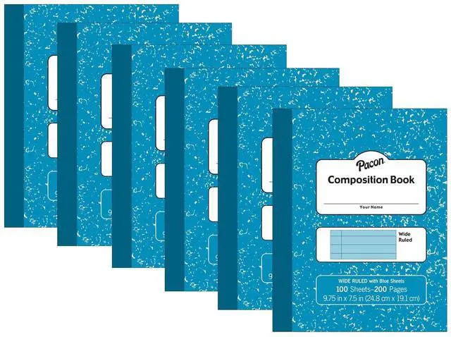 Main image of Pacon Pastel Composition Book, Blue Marble Cover, Light Blue Sheets, 3/8" Ruled, 9-3/4" x 7-1/2", 100 Sheets, Pack of 6