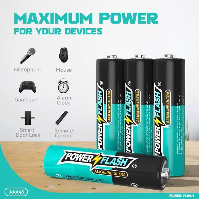 Alt view image 2 of 7 - POWER FLASH AAA Batteries, 48 Count Maximum Power Ultra Long-Lasting Alkaline Triple A Battery, Leakproof Design, 10 Years Shelf Life