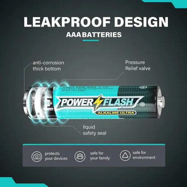 Alt view image 5 of 7 - POWER FLASH Alkaline Battery, Long-Lasting Power, Leakproof Design, 10 Years Shelf Life (24)