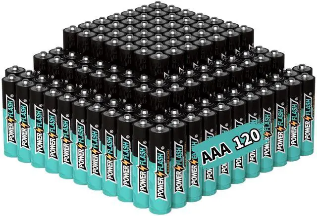 Main image of POWER FLASH Alkaline AAA120 Batteries 1.5V long lasting batteries are ideal for use in high tech devices, clocks, remotes, and other household devices.