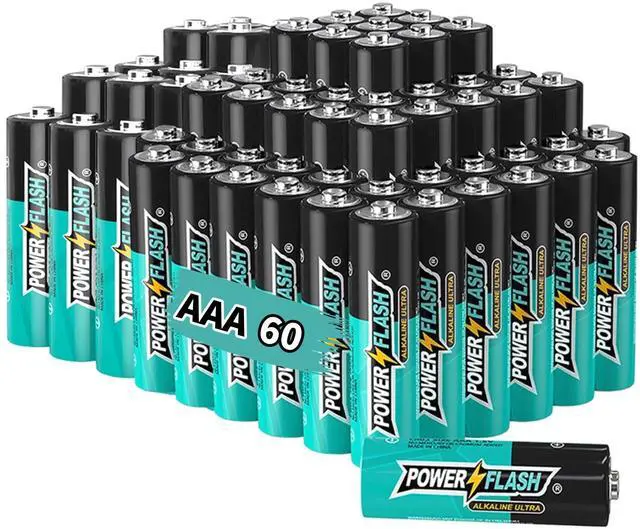 Main image of POWER FLASH Alkaline AAA60 Batteries 1.5V long lasting batteries are ideal for use in high tech devices, clocks, remotes, and other household devices.