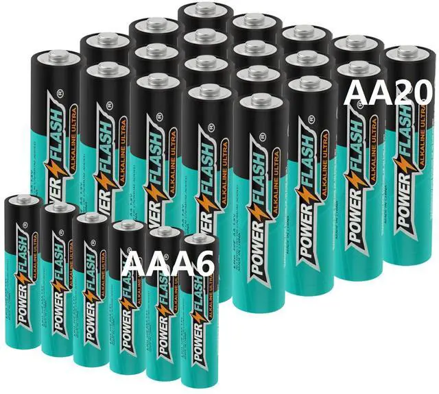 Main image of POWER FLASH Alkaline AA20 AAA6 Batteries 1.5V Long Lasting Batteries are Ideal for use in high tech Devices, Clocks, remotes, and Other Household Devices.