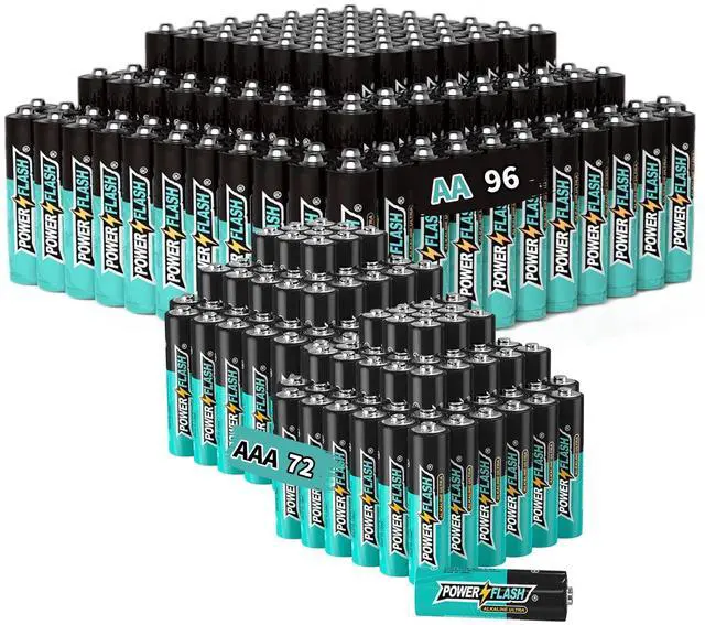 Main image of POWER FLASH Alkaline AA96 AAA72 Batteries 1.5V Long Lasting Batteries are Ideal for use in high tech Devices, Clocks, remotes, and Other Household Devices.