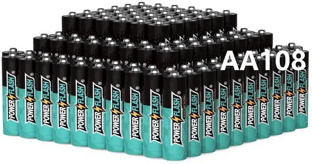 Main image of POWER FLASH Alkaline Batteries 1.5V AA 108 value pack batteries