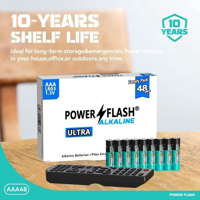 Alt view image 3 of 7 - POWER FLASH AAA Batteries, 48 Count Maximum Power Ultra Long-Lasting Alkaline Triple A Battery, Leakproof Design, 10 Years Shelf Life