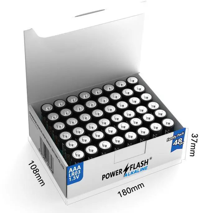 Alt view image 5 of 7 - POWER FLASH AAA Batteries, 48 Count Maximum Power Ultra Long-Lasting Alkaline Triple A Battery, Leakproof Design, 10 Years Shelf Life