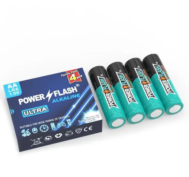 Main image of POWER FLASH 4 Count AA Batteries,  with Long-Lasting Power, Leakproof Design, 10 Years Shelf Life, Alkaline AA Battery for Household and Office Devices