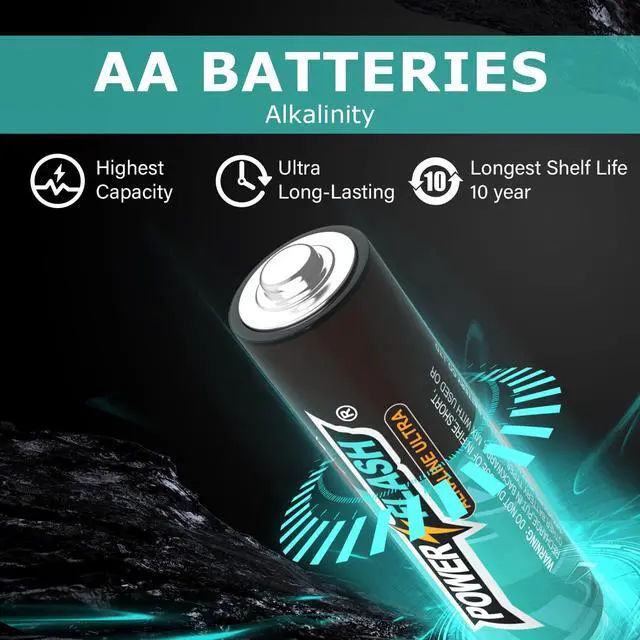 Alt view image 3 of 5 - POWER FLASH 4 Count AA Batteries,  with Long-Lasting Power, Leakproof Design, 10 Years Shelf Life, Alkaline AA Battery for Household and Office Devices