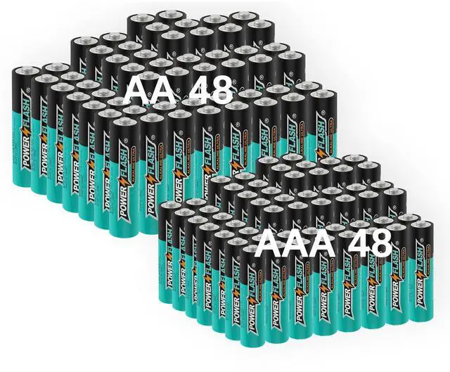 Main image of POWER FLASH Ultra Long Life Alkaline Combo AA + AAA Batteries, 48 Double a Batteries and 48 Triple a Batteries, 1.5V Batteries 10 Year Warranty (Home and Industrial Pack)