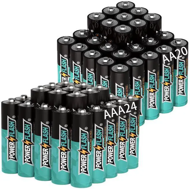 Main image of POWER FLASH Alkaline AA20 AAA24 Batteries 1.5V long lasting batteries are ideal for use in high tech devices, clocks, remotes, and other household devices.