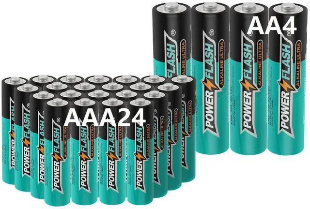 Main image of POWER FLASH Alkaline AA4 AAA24 Batteries 1.5V long lasting batteries are ideal for use in high tech devices, clocks, remotes, and other household devices.