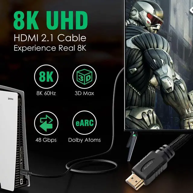 Alt view image 3 of 6 - AGARO HDMI to HDMI Cable 2 Meters, HDMI 2.1, Premium High Speed, Supports up to 48Gbps 8K@60Hz Support Dynamic HDR, 3D, eARC, Cotton Braided HDMI Cord for PS5/PS4/Xbox/Apple TV/Projector