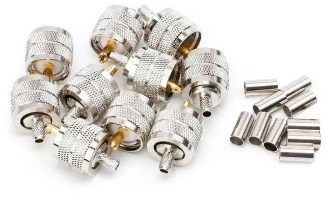 Main image of 10PCS UHF Male PL259 Plug Crimp RG58/142 LMR195 RG400 Screwed Coupling Connector