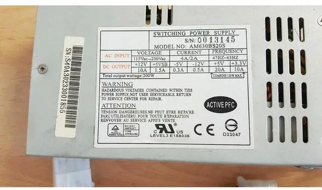 Alt view image 3 of 3 - Equipment Power Supply For ACHME AM630BS20S 1U 200W