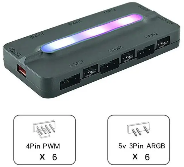 Alt view image 3 of 4 - ARGB Controller 5V/3Pin ARGB 4Pin Fan PWM HUB PWM ARGB Fan Hub ARGB Hub Splitter For Computer PC Case Fan