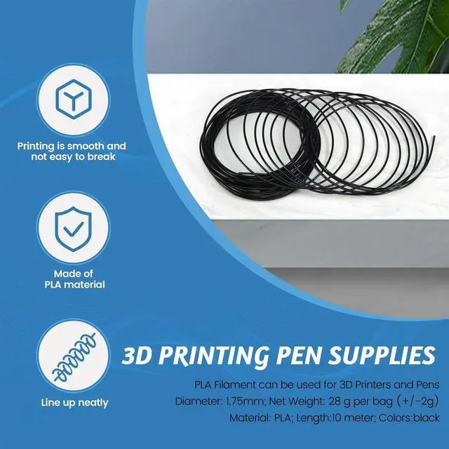 Alt view image 3 of 3 - 3D Printer Pen Filament 1.75mm PLA 10m(black PLA)