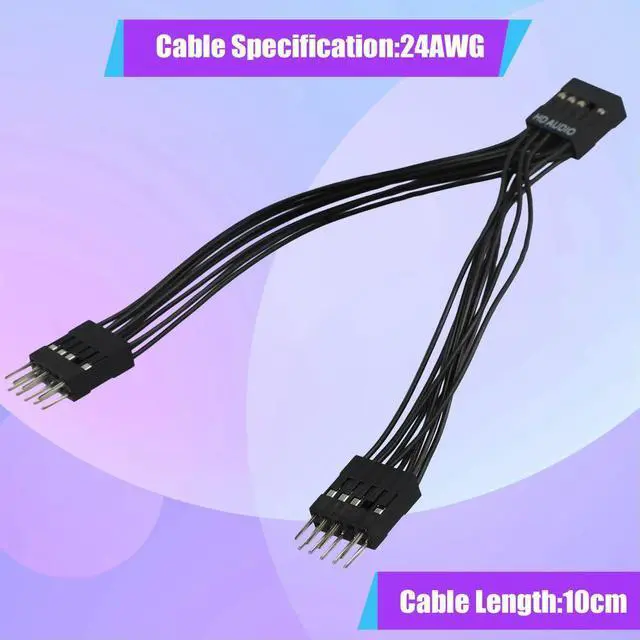Alt view image 2 of 3 - Motherboard Audio HD Extension Cable 9Pin 1 Female to 2 Male Y Splitter Cable Black for PC DIY 10cm