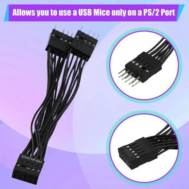 Alt view image 3 of 3 - Motherboard Audio HD Extension Cable 9Pin 1 Female to 2 Male Y Splitter Cable Black for PC DIY 10cm