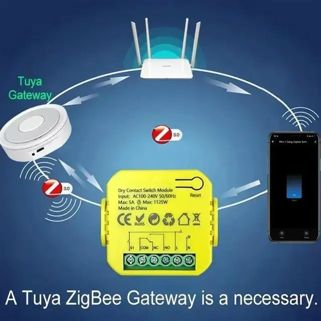 Alt view image 2 of 3 - Tuya Zigbee Relay Switch Dry Contact 5A App Remote Control Timing DC12/24V AC100-240V Works Google Home Alexa