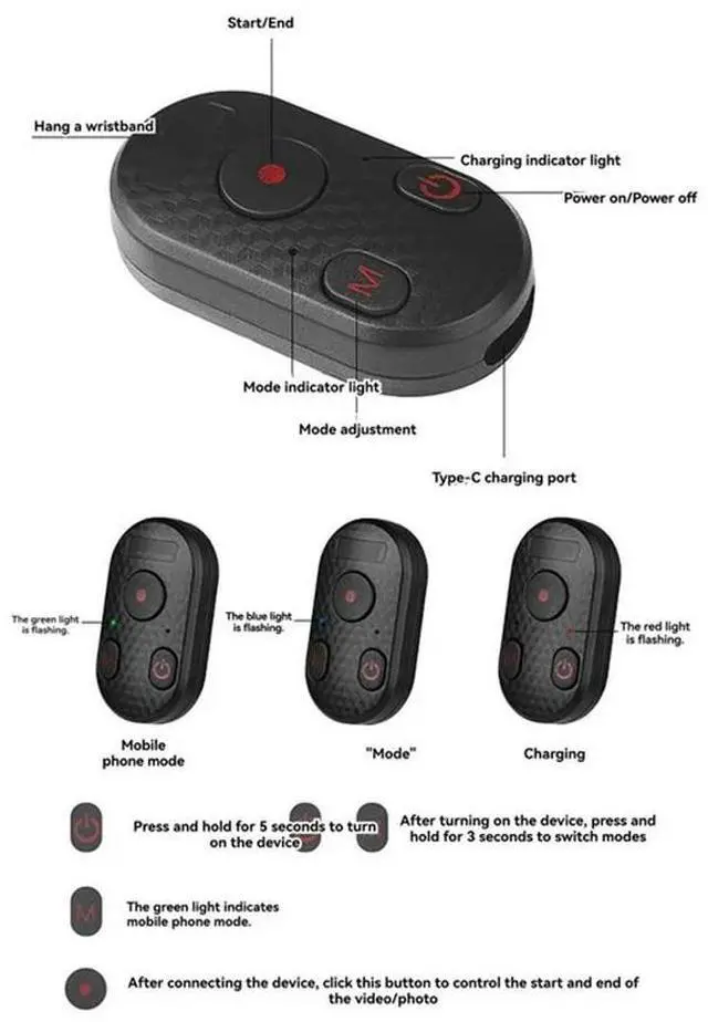Main image of Camera Remote Control Bluetooth 65Ft Range Shutter Function For 12-16 Pro Max, For Gopro 8-12, Android