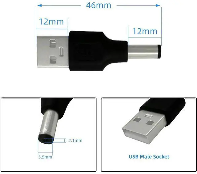 Main image of 1Pc USB 2.0 Type A Male To 5.5mm x 2.1mm Plug 5V DC Power Supply Adapter Connector for Small Electronics Charging