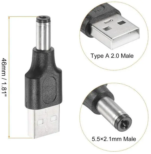 Alt view image 4 of 4 - 1Pc USB 2.0 Type A Male To 5.5mm x 2.1mm Plug 5V DC Power Supply Adapter Connector for Small Electronics Charging