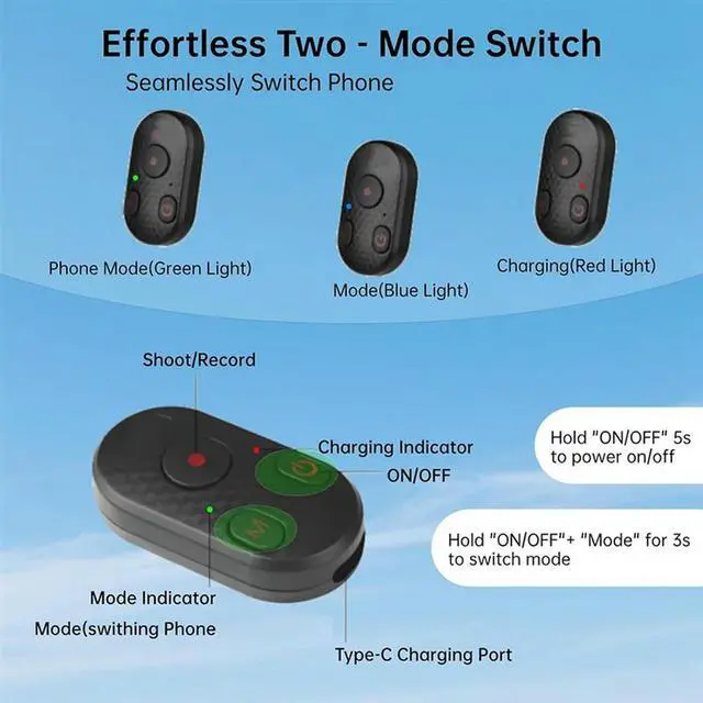 Alt view image 2 of 4 - Camera Remote Control Bluetooth 65Ft Range Shutter Function For 12-16 Pro Max, For Gopro 8-12, Android