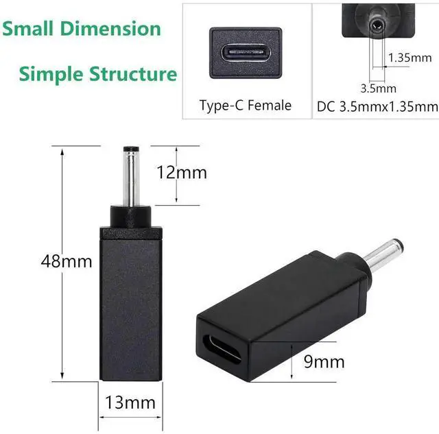 Alt view image 4 of 4 - 1pc 100W DC PD Power USB-C Type C 3.1 Female Input to 3.5mm x 1.35mm Male Charger Charging Adapter Connector for Laptop