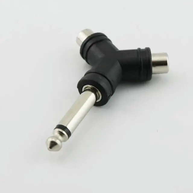 Main image of 1pc Audio Splitter 1 Mono 6.35mm 1/4" Male Plug To 2 RCA Female Jack Y AV Adapter Connector