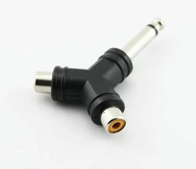 Alt view image 2 of 4 - 1pc Audio Splitter 1 Mono 6.35mm 1/4" Male Plug To 2 RCA Female Jack Y AV Adapter Connector