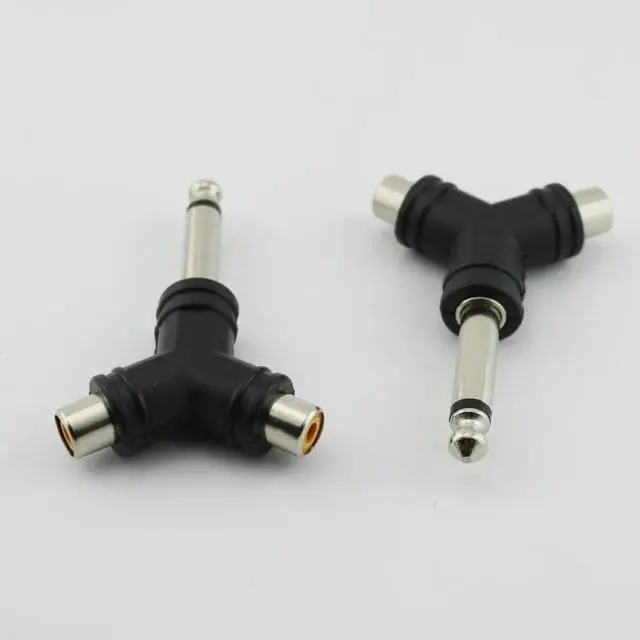 Alt view image 4 of 4 - 1pc Audio Splitter 1 Mono 6.35mm 1/4" Male Plug To 2 RCA Female Jack Y AV Adapter Connector