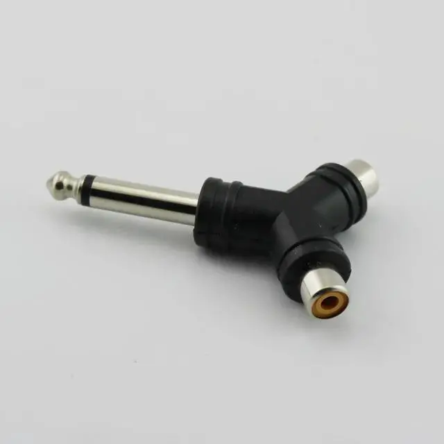 Alt view image 3 of 4 - 1pc Audio Splitter 1 Mono 6.35mm 1/4" Male Plug To 2 RCA Female Jack Y AV Adapter Connector