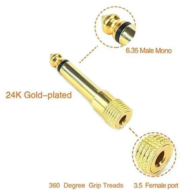 Alt view image 3 of 4 - 1pc Gold 6.35mm 1/4" Male Plug Mono TS to 3.5mm 1/8" Female Audio Headphone Adapter Adaptor Connector Converter