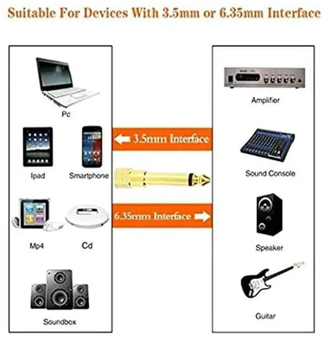 Alt view image 2 of 4 - 1pc Gold 6.35mm 1/4" Male Plug Mono TS to 3.5mm 1/8" Female Audio Headphone Adapter Adaptor Connector Converter