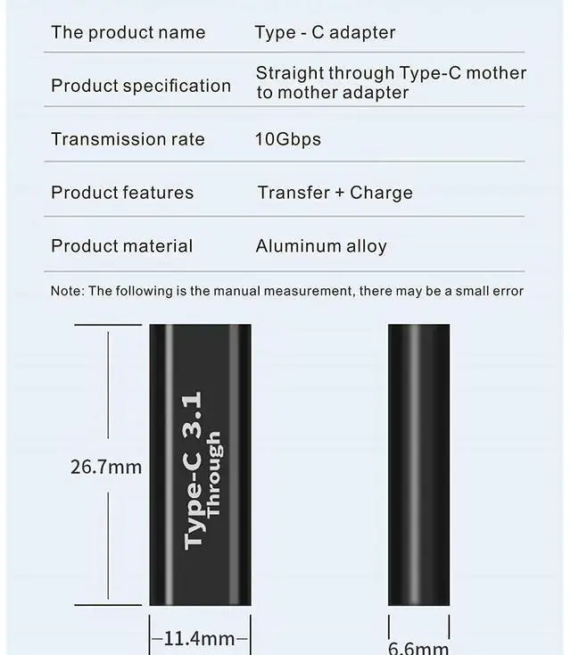 Alt view image 4 of 4 - 1pc USB Type C 3.1 Coupler Female to USB-C 3.1 Female Adapter Extender Extension Data 10Gbps Fast Charging Connector Converter