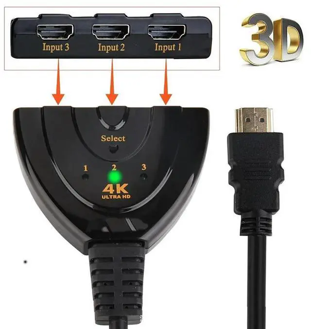 Alt view image 2 of 4 - 4K HDMI-Compatible Switch 3 in 1 Out HDMI-Compatible Hub Multi HDMI-Compatible Adapter for PS4 Xbox DVD Player Fire Stick