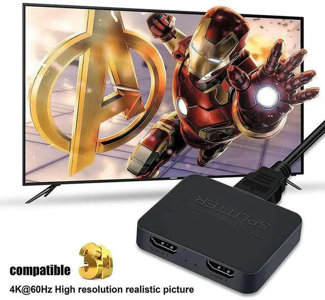 Alt view image 3 of 4 - 4K HDMI-compatible 1x2 Splitter Switch for Box PC Monitor Projector Laptop 1 in 2 Out Video Distributor Amplifier Dual Display