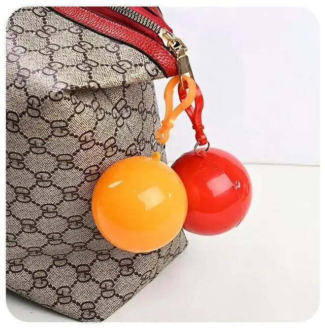 Alt view image 3 of 3 - Outdoor cape for adults and children, portable disposable raincoat ball, round keychain, disposable raincoat buckle