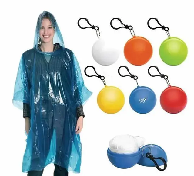 Alt view image 2 of 3 - Outdoor cape for adults and children, portable disposable raincoat ball, round keychain, disposable raincoat buckle