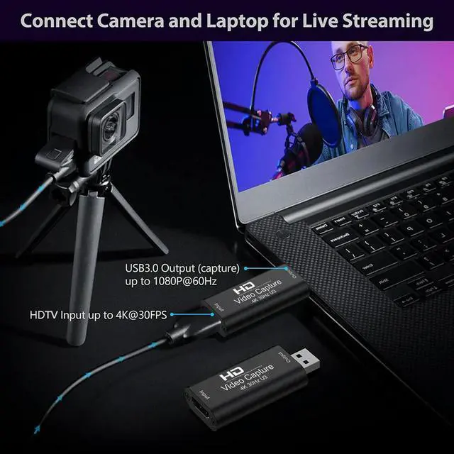 Alt view image 3 of 4 - 4K 30hz HDMI-compatible To USB 3.0 Video Capture Card Grabber Recorder for PS4/5 Game DVD Camera Recording Laptop Live Streaming