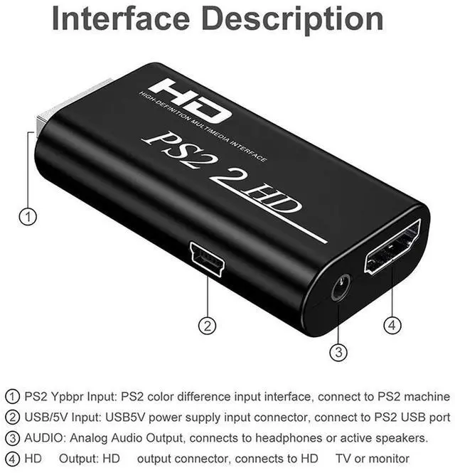 Alt view image 4 of 4 - For PS2 to HDMI-compatible Converter Full HD Audio Video Adapter with 3.5mm Audio Output for All PS2 Display Mode 480i/480p/576i