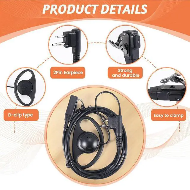 Main image of 2 Pin Advanced D Shape Clip-Ear Ptt Headset Earpiece Mic For 2 Way Radios GP88S GP300 GP68 GP2000 GP88 GP3188 C Rich