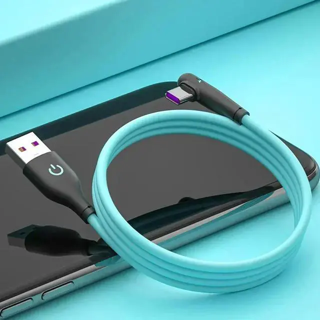 Alt view image 2 of 3 - Soft Silicone USB C Cable 90 Degree Fast Charger 5A USB Type C Cable for Mate 40 POCO X3 Mobile Phone USB-C Cord