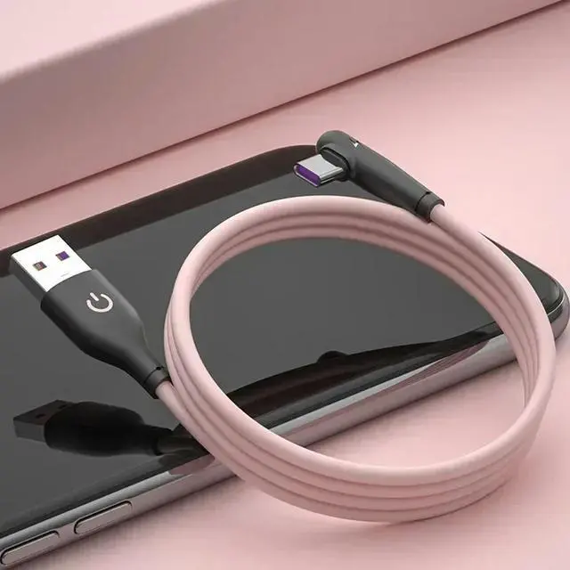 Alt view image 3 of 3 - Soft Silicone USB C Cable 90 Degree Fast Charger 5A USB Type C Cable for Mate 40 POCO X3 Mobile Phone USB-C Cord