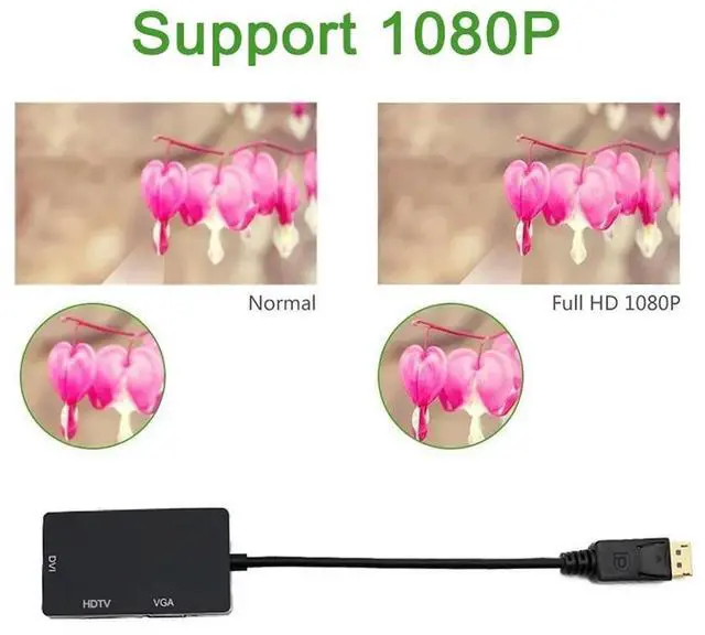 Alt view image 4 of 4 - 3 in 1 DisplayPort DP To DVI VGA HDMI-compatible Adapter Cable 1080P Converter Connector For PC Projector HDTV Laptop Monitor
