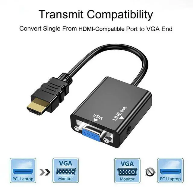 Alt view image 3 of 4 - Adapter HDMI-Compatible 1.4 TO VGA With 3.5mm Audio HDTV Male To VGA Female Converter Port HD To VGA Output 1080P HDTV Video
