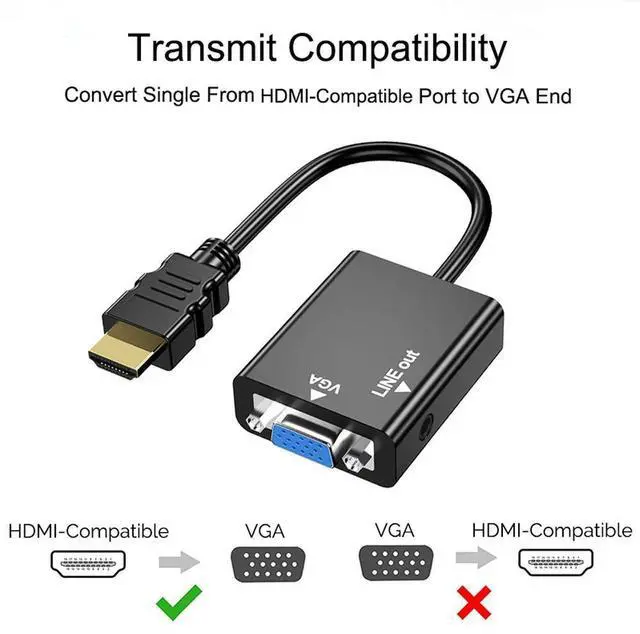 Alt view image 4 of 4 - Adapter HDMI-compatible TO VGA With Audio HDTV Male To VGA Female Converter Port HDTV To VGA Output 1080P HDTV Audio TV Video